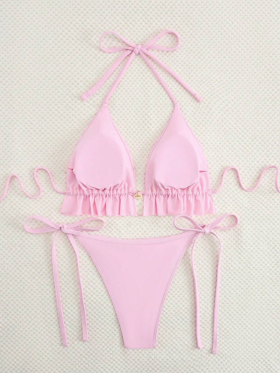 Fırfırlı Askılı Kırmızı Bikini Takımı