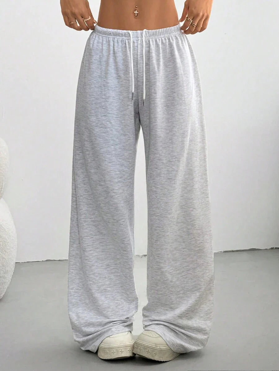 Düz Renk Bağcıklı Bel Düz Paça Jogger Pantolon