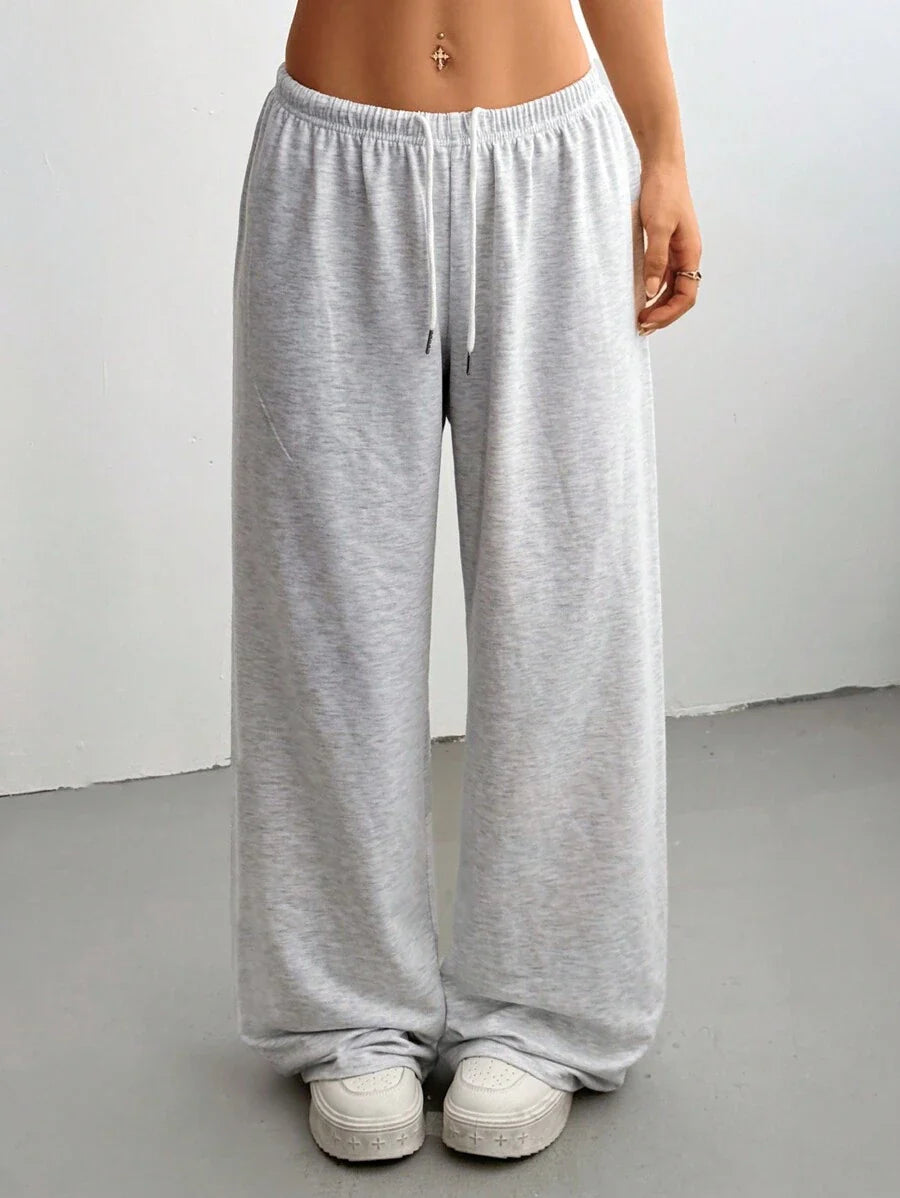 Düz Renk Bağcıklı Bel Düz Paça Jogger Pantolon
