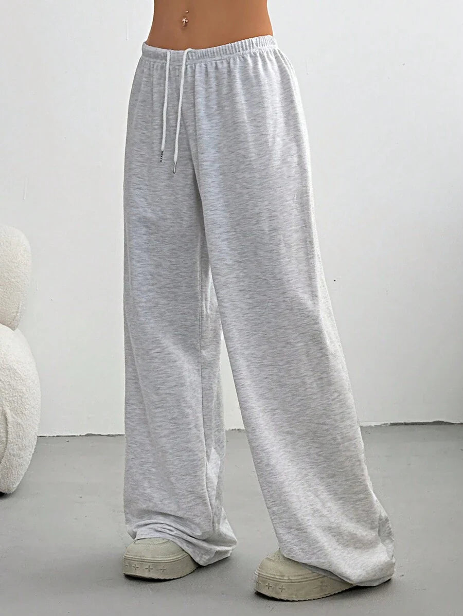Düz Renk Bağcıklı Bel Düz Paça Jogger Pantolon