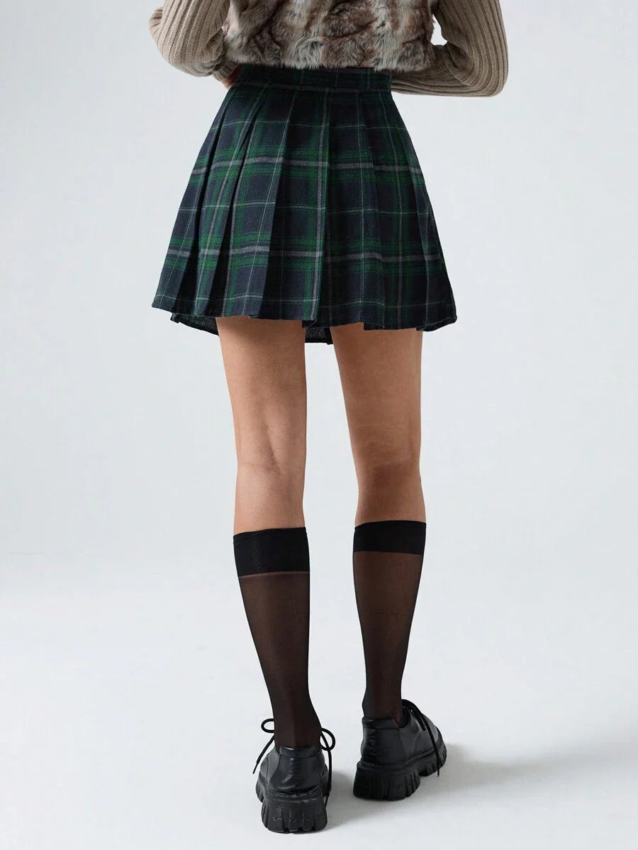 Tartan Fermuarlı Preppy Etek