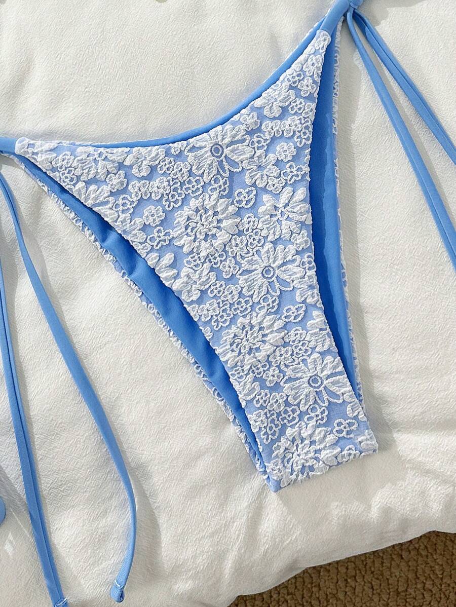 Altın Çiçek Desenli Üçgen Bikini Takımı