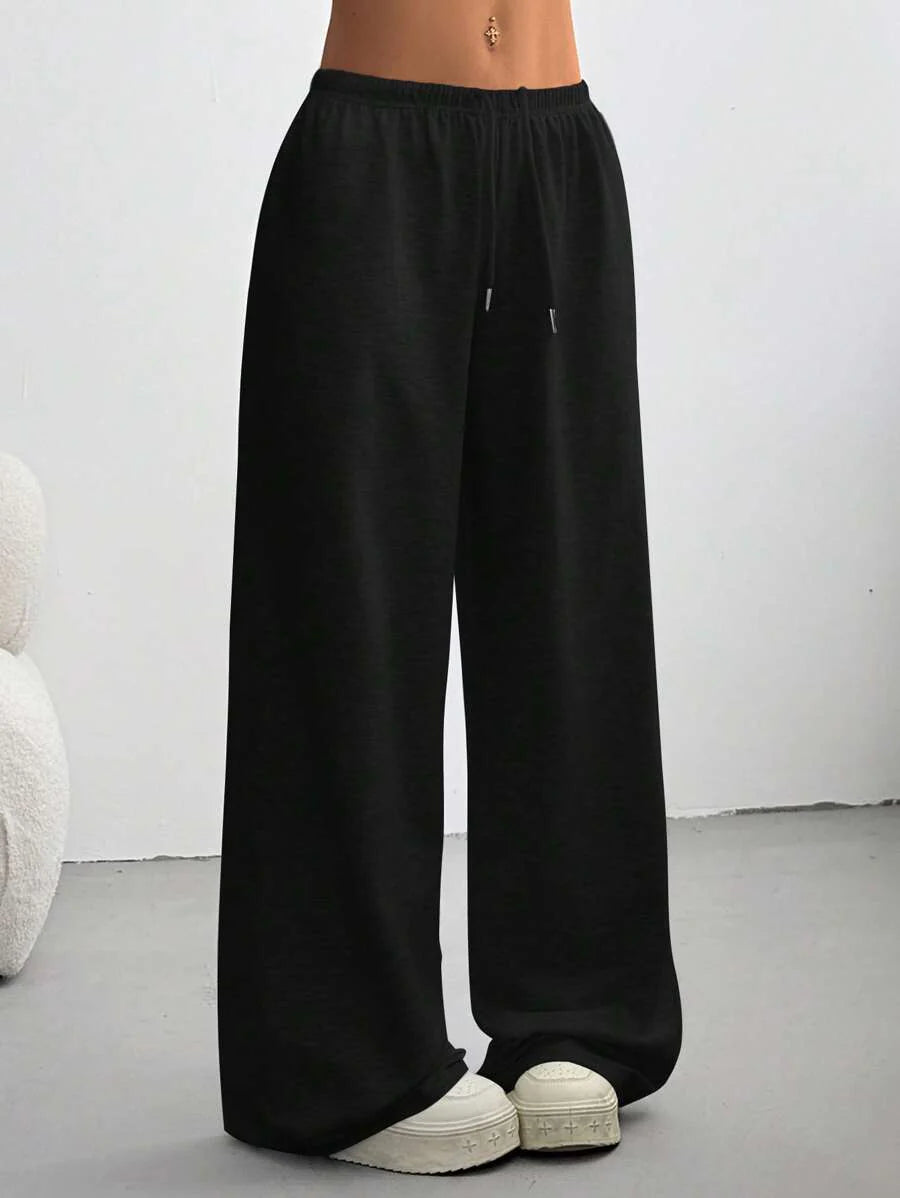 Düz Renk Bağcıklı Bel Düz Paça Jogger Pantolon