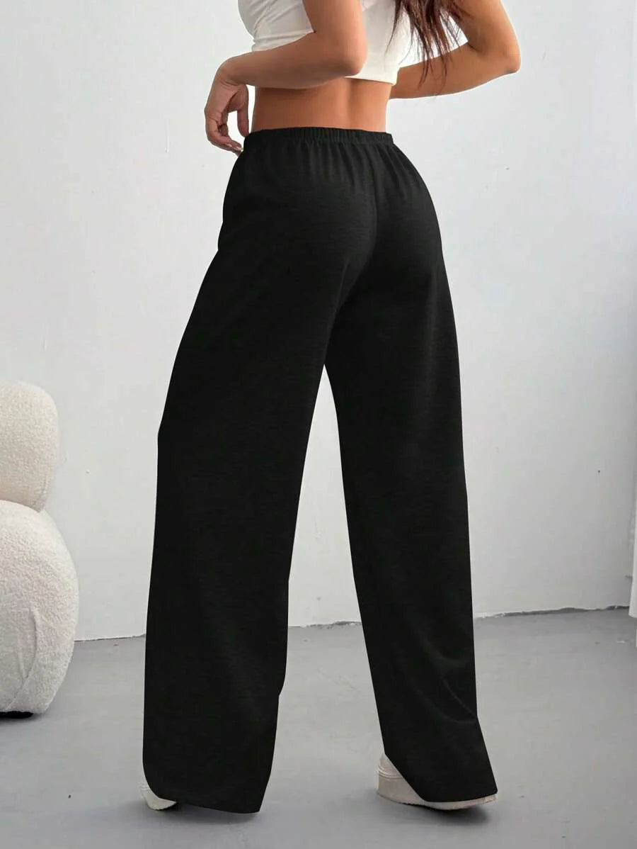 Düz Renk Bağcıklı Bel Düz Paça Jogger Pantolon