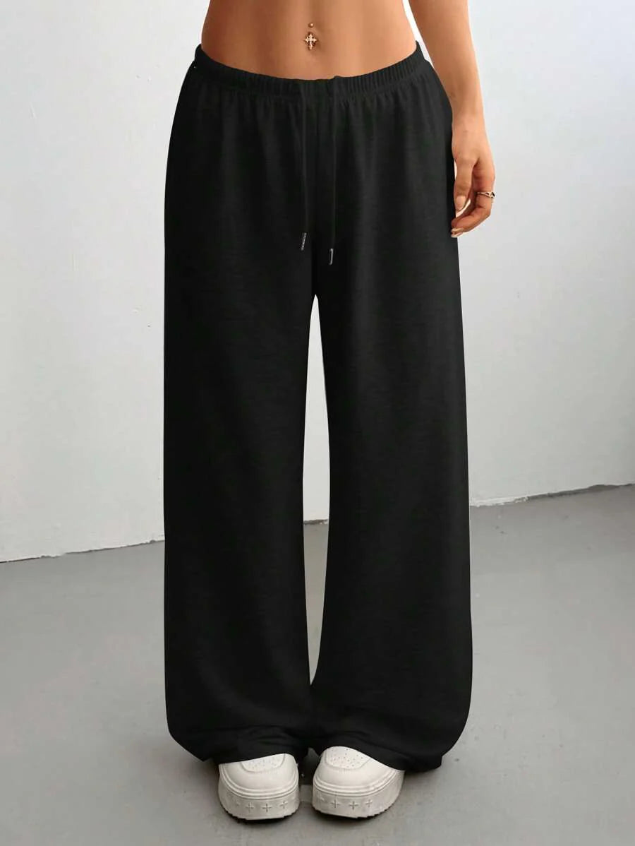 Düz Renk Bağcıklı Bel Düz Paça Jogger Pantolon
