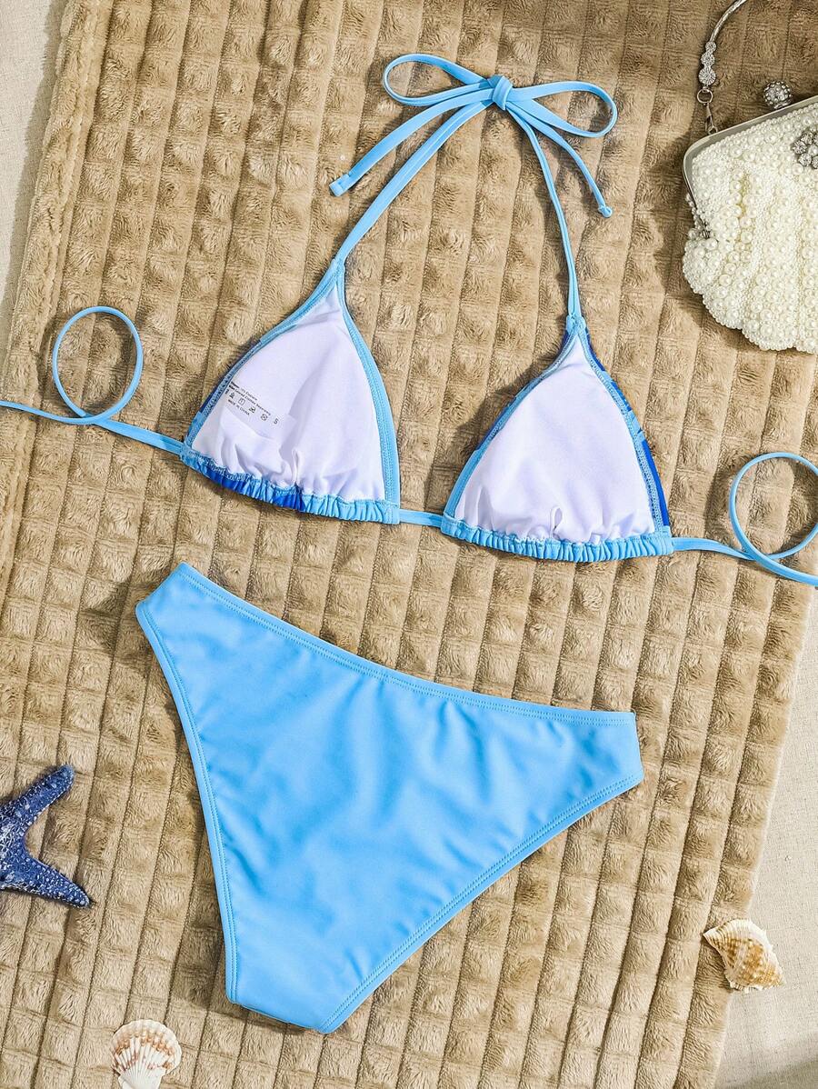 Çiçek Desenli Halter Bağcıklı Bikini Takımı