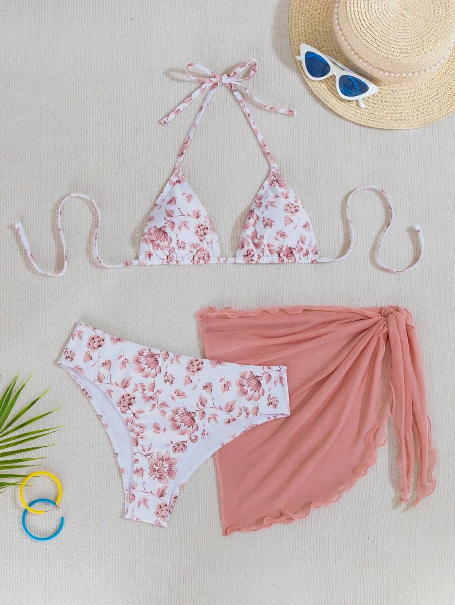 Düğüm Detaylı Çiçek Desenli Bikini Takımı