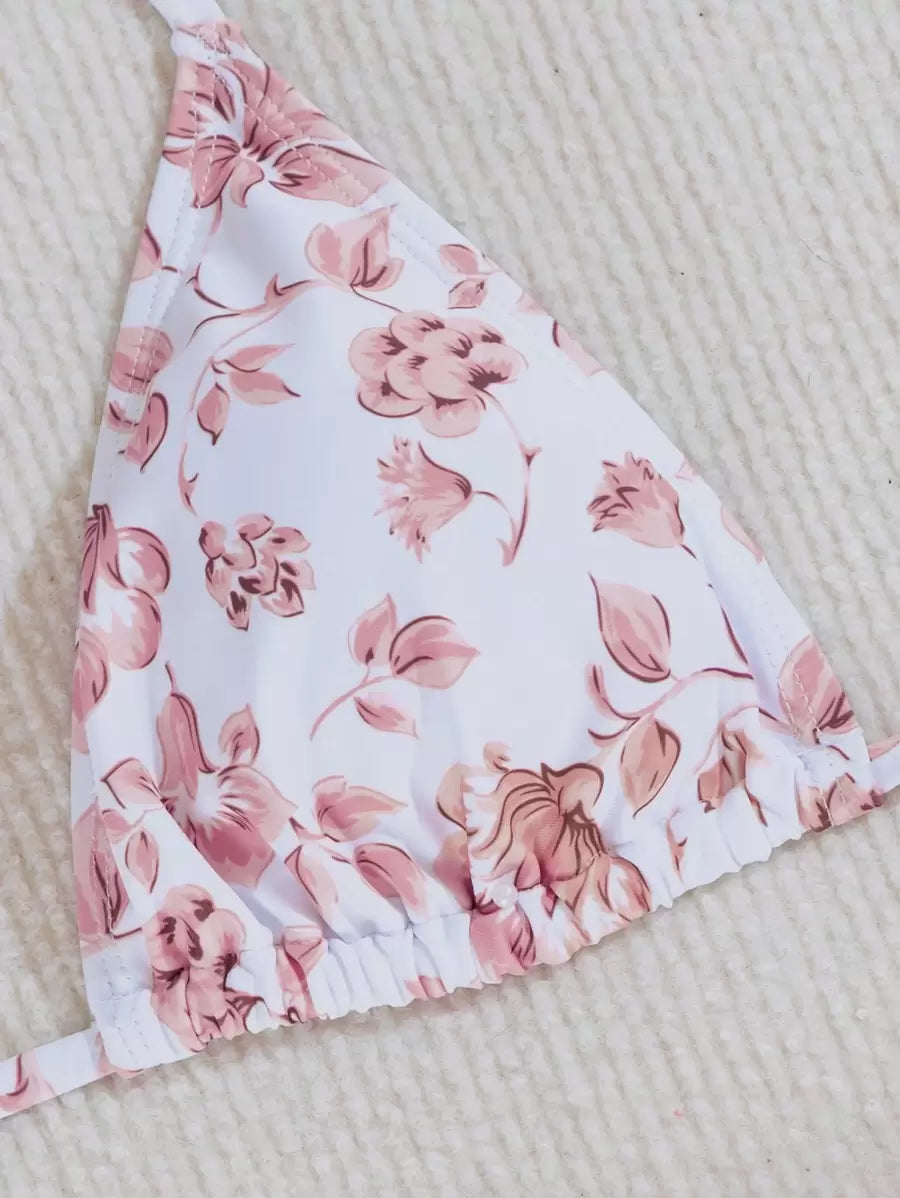Düğüm Detaylı Çiçek Desenli Bikini Takımı
