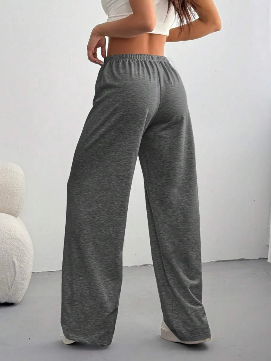 Düz Renk Bağcıklı Bel Düz Paça Jogger Pantolon