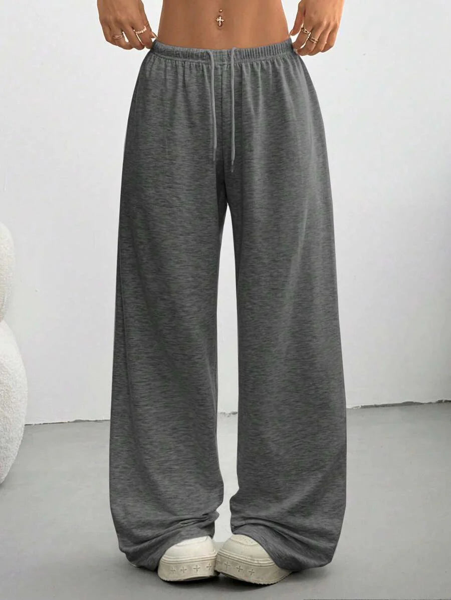 Düz Renk Bağcıklı Bel Düz Paça Jogger Pantolon