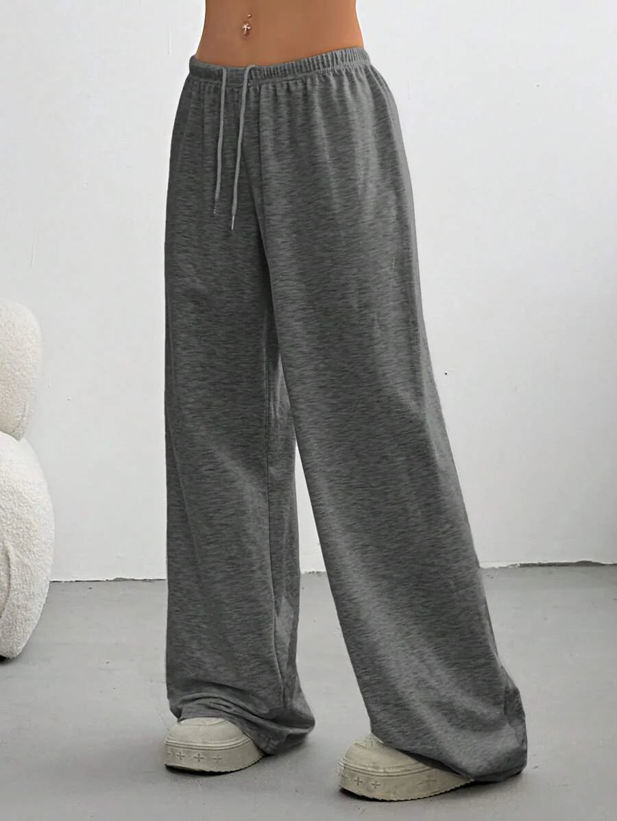 Düz Renk Bağcıklı Bel Düz Paça Jogger Pantolon