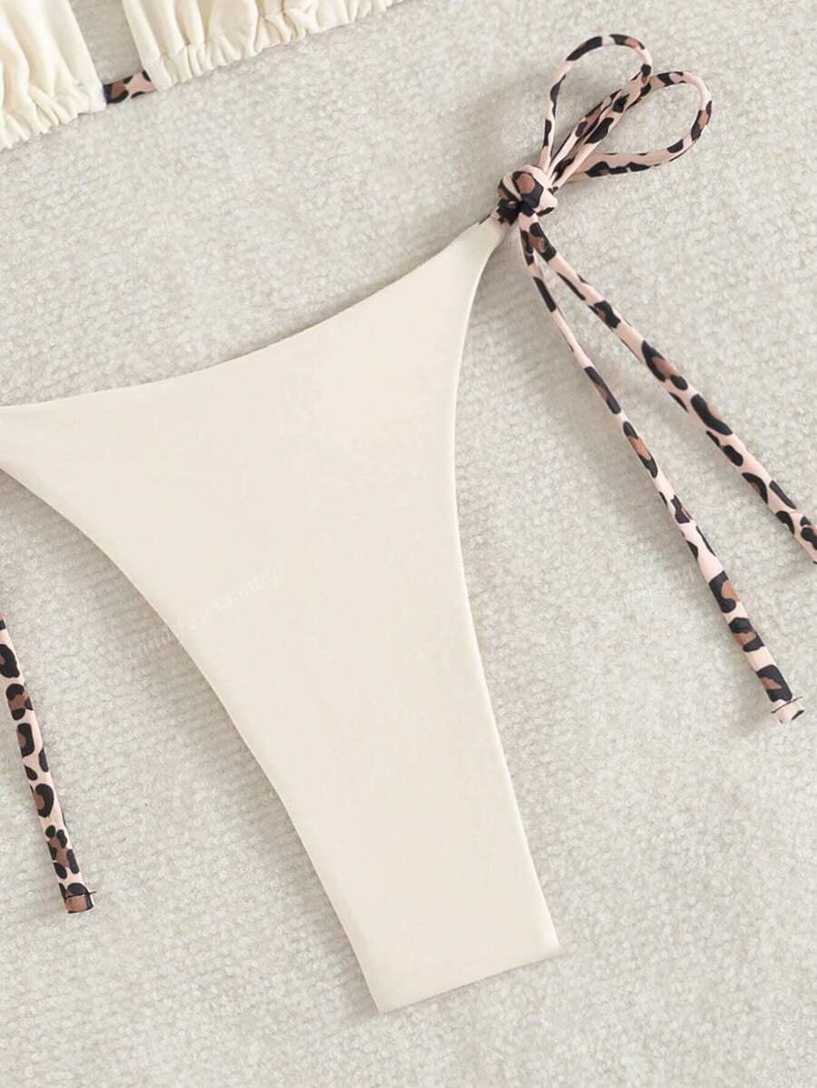 Leopar Desenli Boyundan Bağlamalı Bikini Takımı