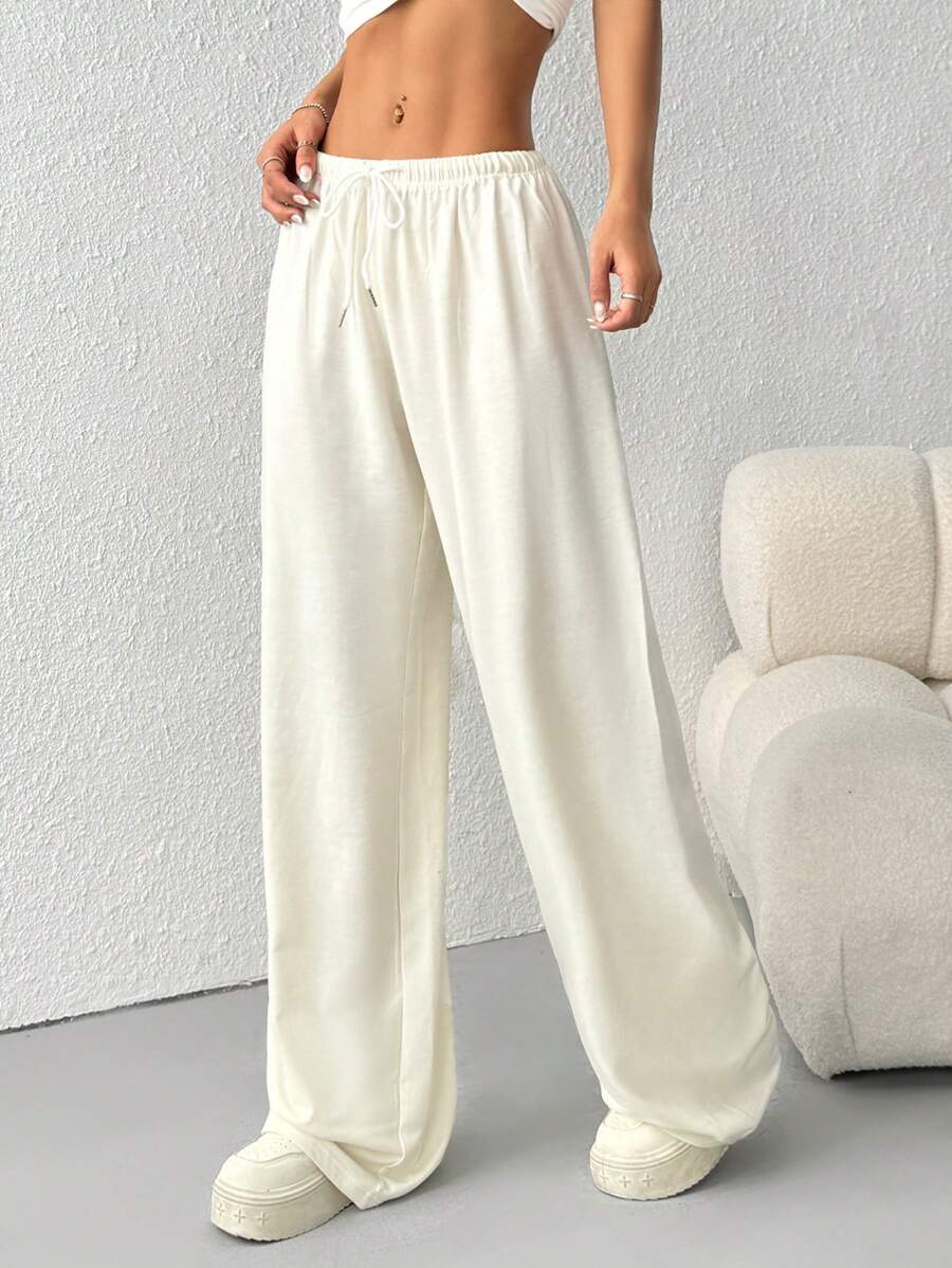 Düz Renk Bağcıklı Bel Düz Paça Jogger Pantolon