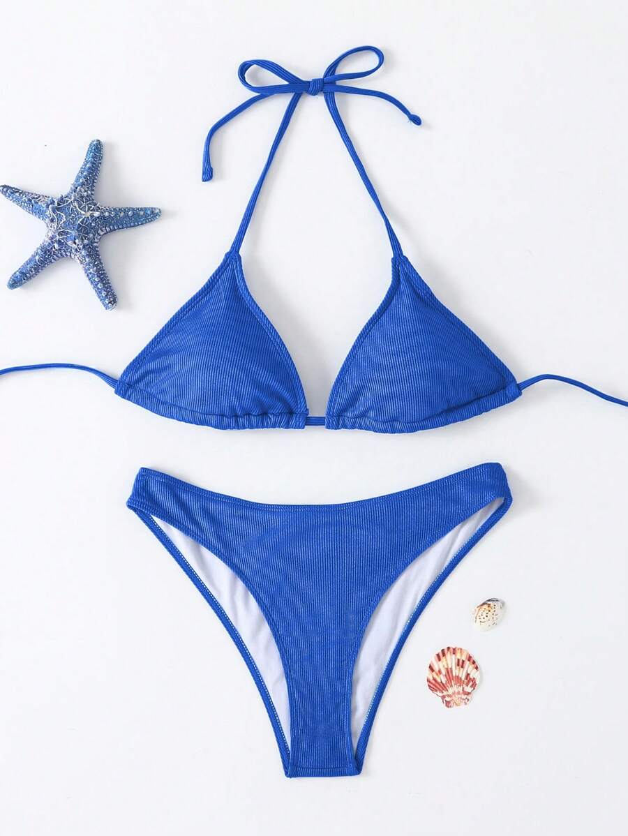 Çiçek Desenli Halter Bağcıklı Bikini Takımı