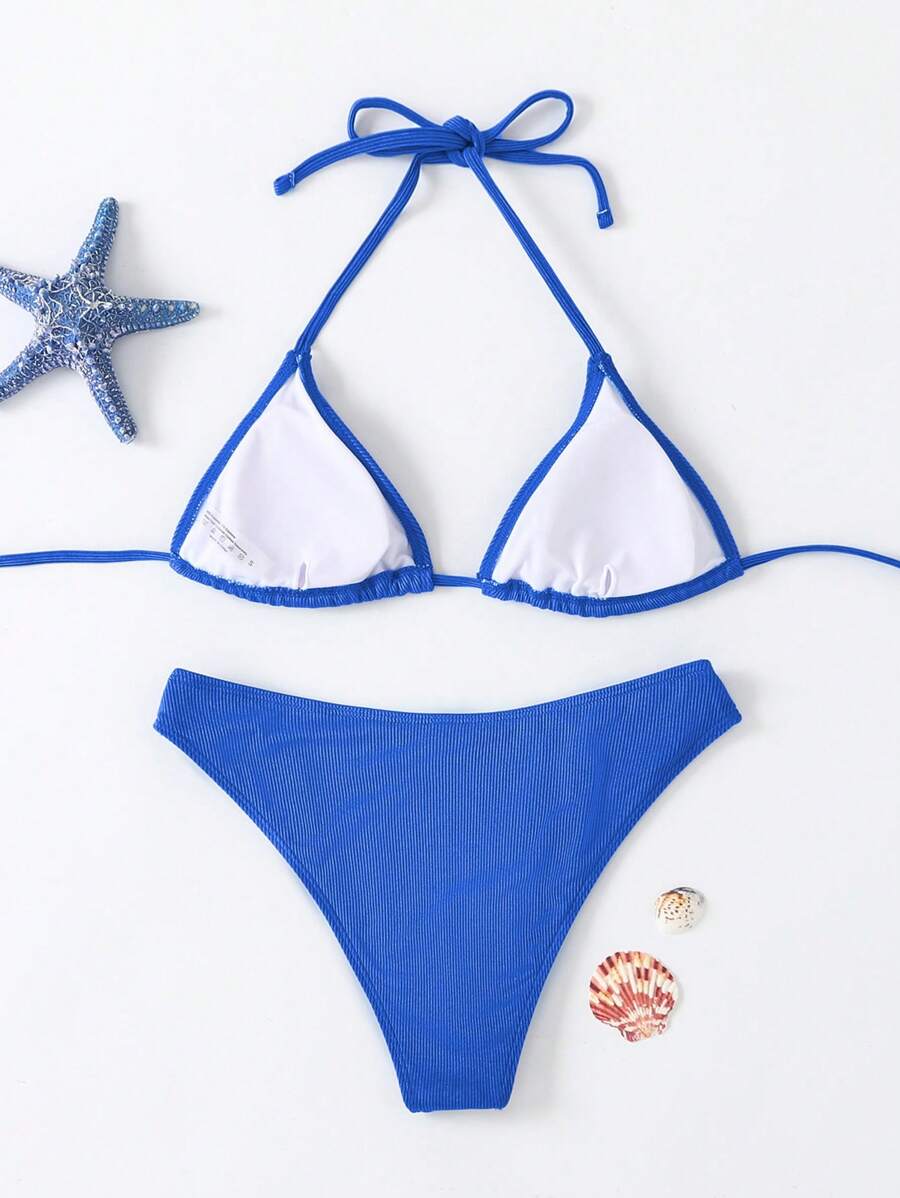Çiçek Desenli Halter Bağcıklı Bikini Takımı