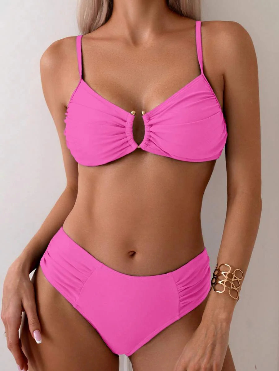 Halka Dantelli Sade Bikini Takımı