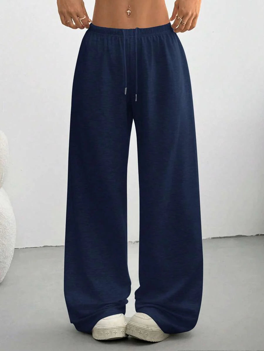 Düz Renk Bağcıklı Bel Düz Paça Jogger Pantolon