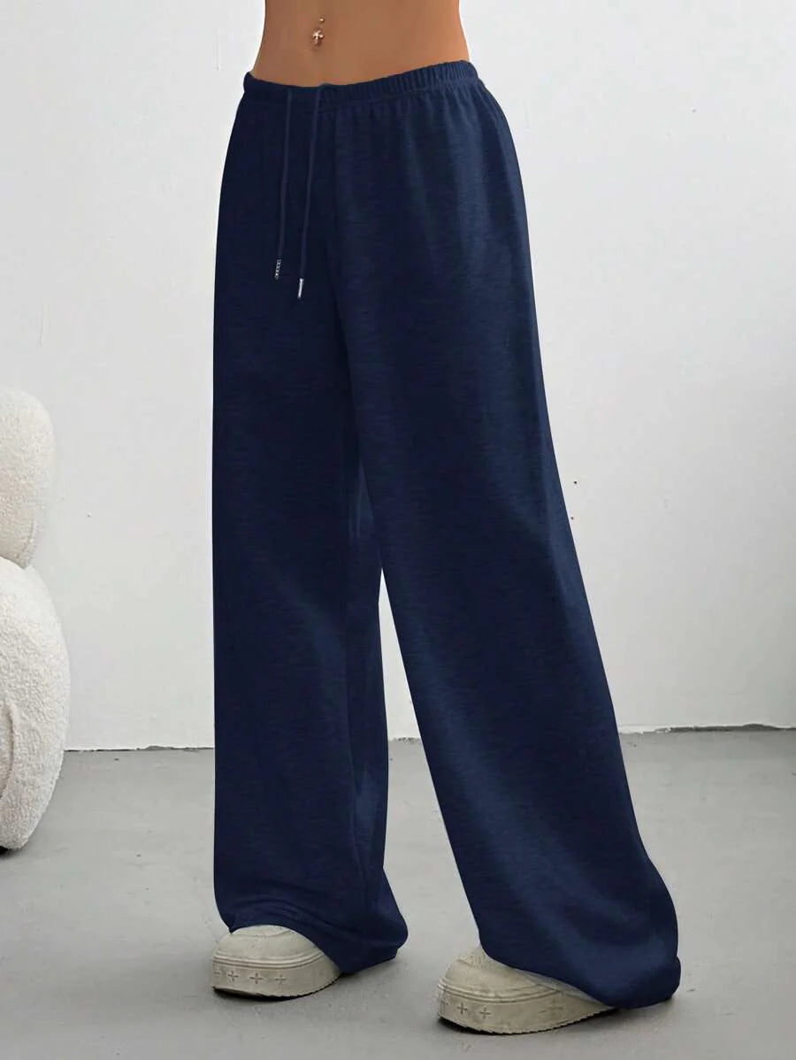 Düz Renk Bağcıklı Bel Düz Paça Jogger Pantolon