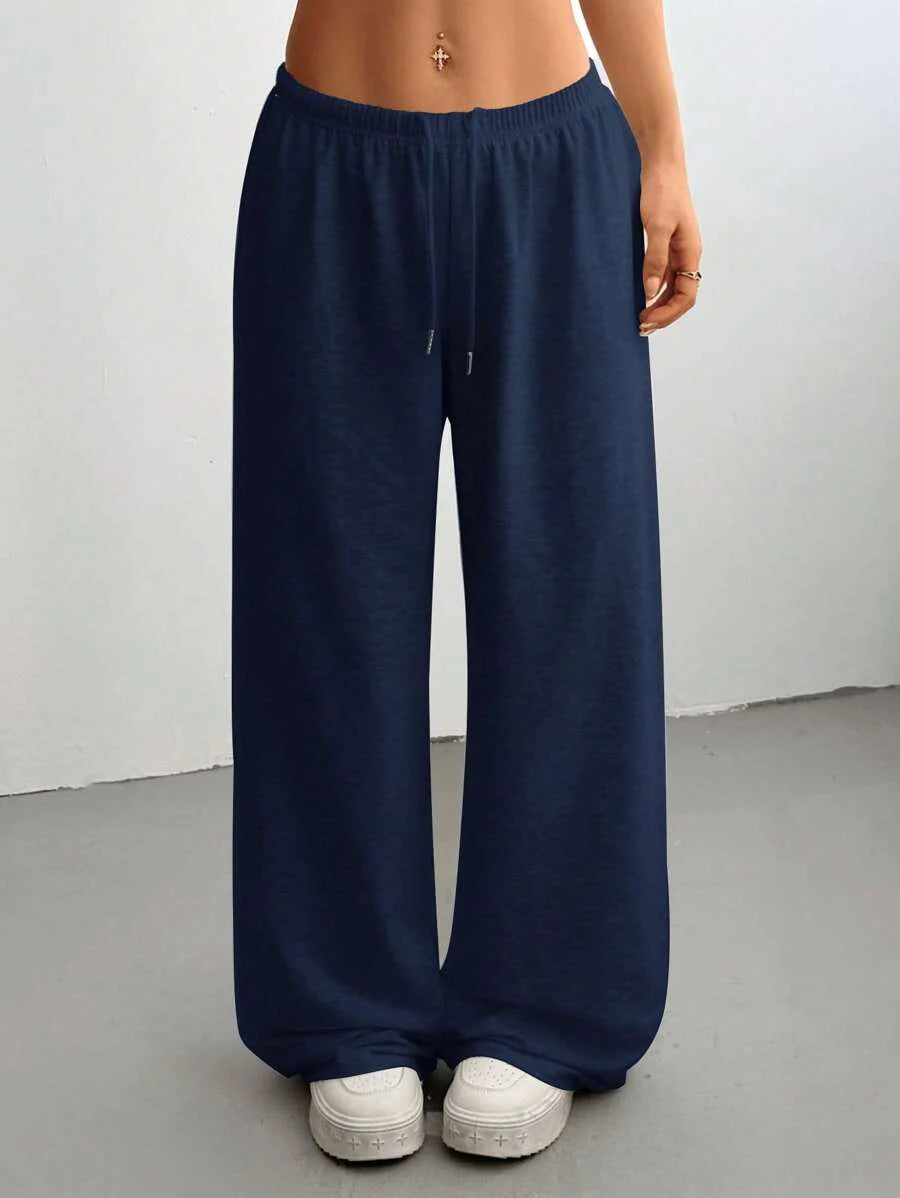 Düz Renk Bağcıklı Bel Düz Paça Jogger Pantolon