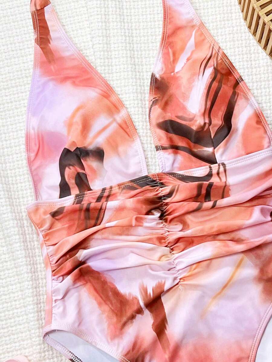 Halter Yaka Sade Tek Parça Mayo