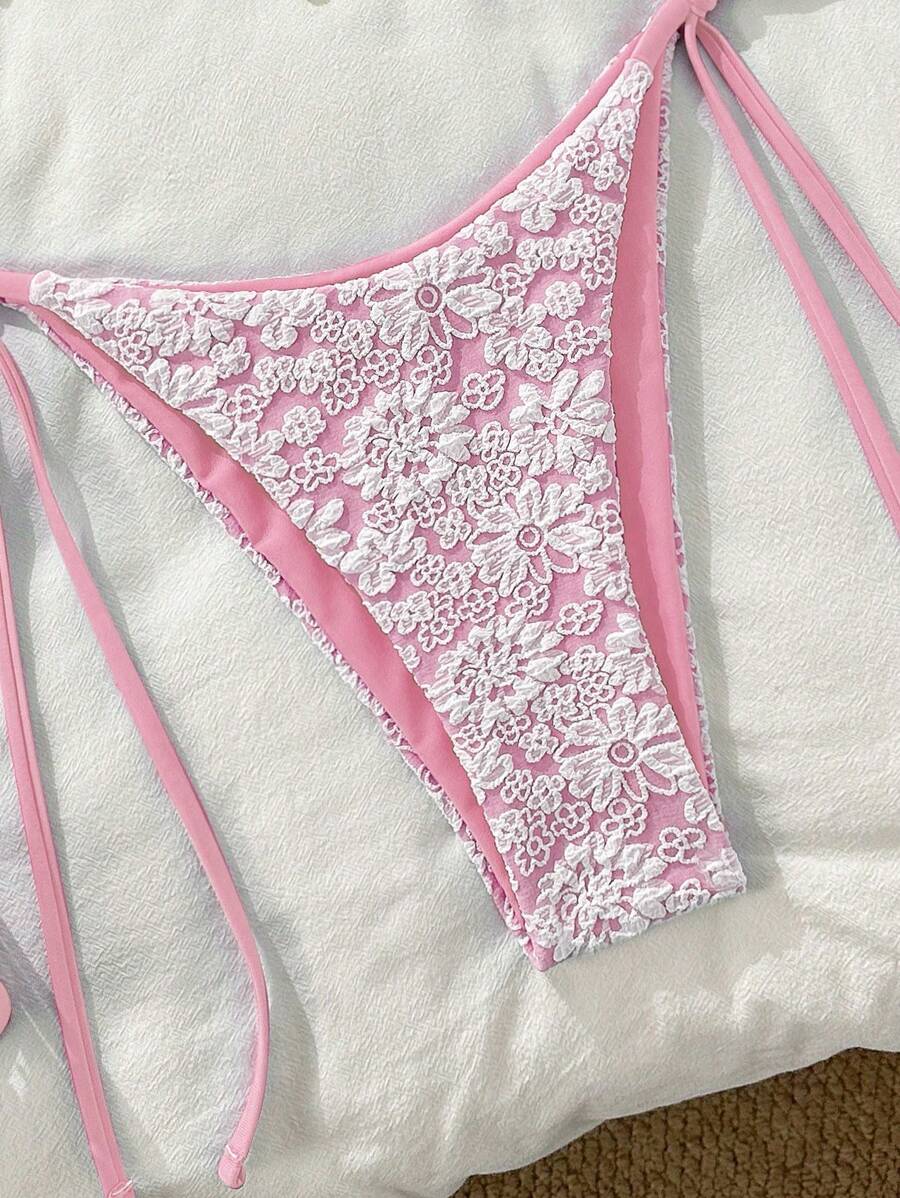 Altın Çiçek Desenli Üçgen Bikini Takımı