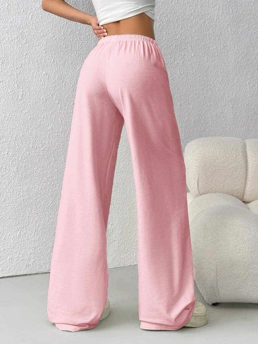 Düz Renk Bağcıklı Bel Düz Paça Jogger Pantolon