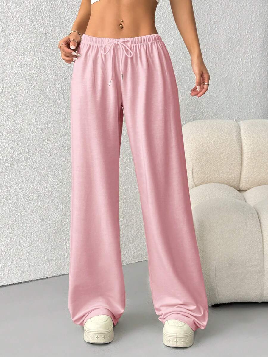 Düz Renk Bağcıklı Bel Düz Paça Jogger Pantolon