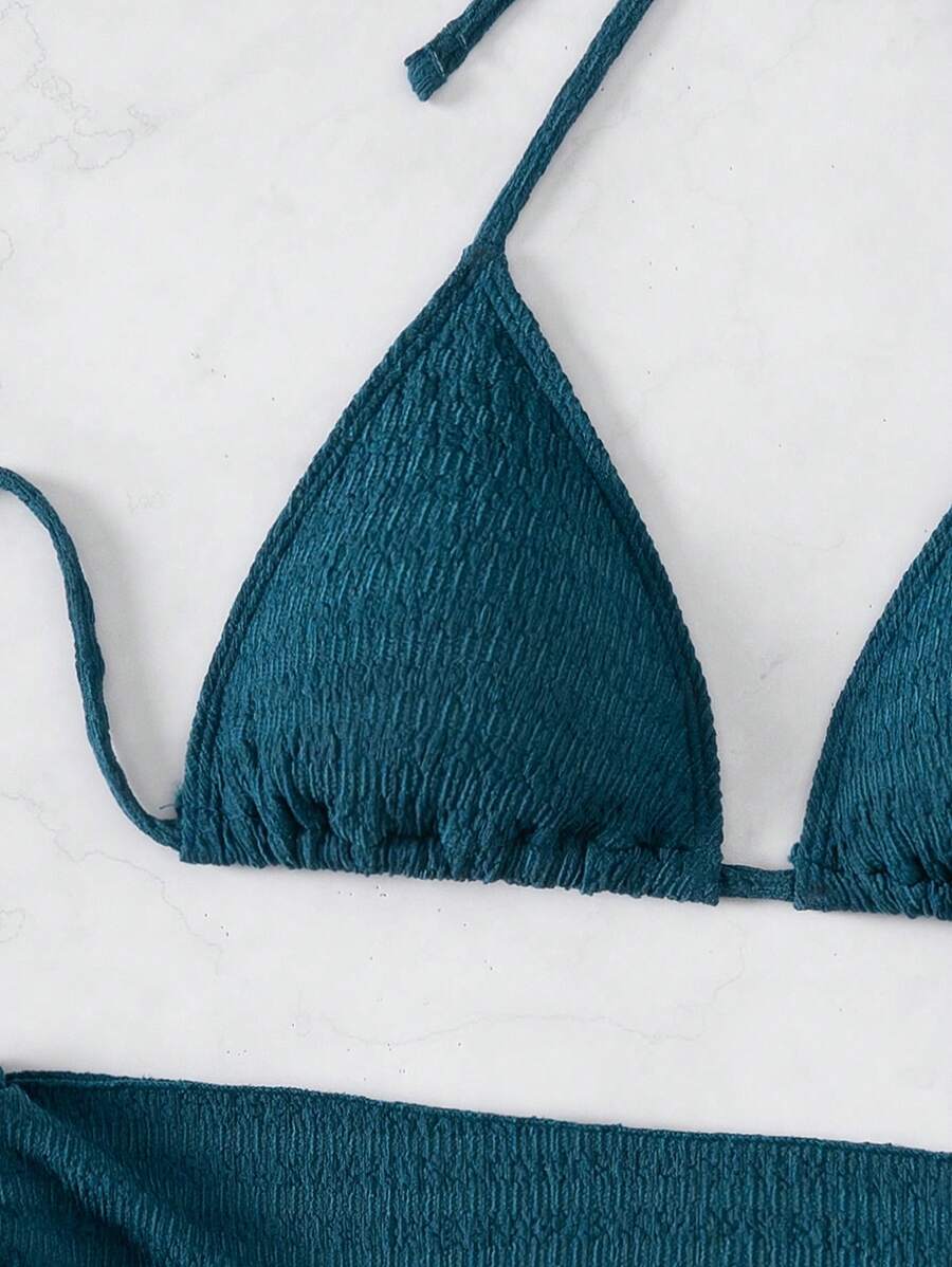 3 Parça Bikini Ve Düğümlü Mini Etek Takımı