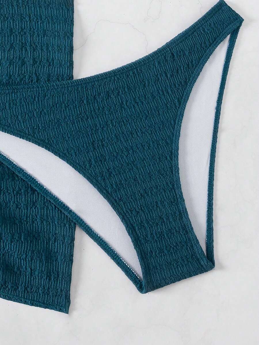 3 Parça Bikini Ve Düğümlü Mini Etek Takımı