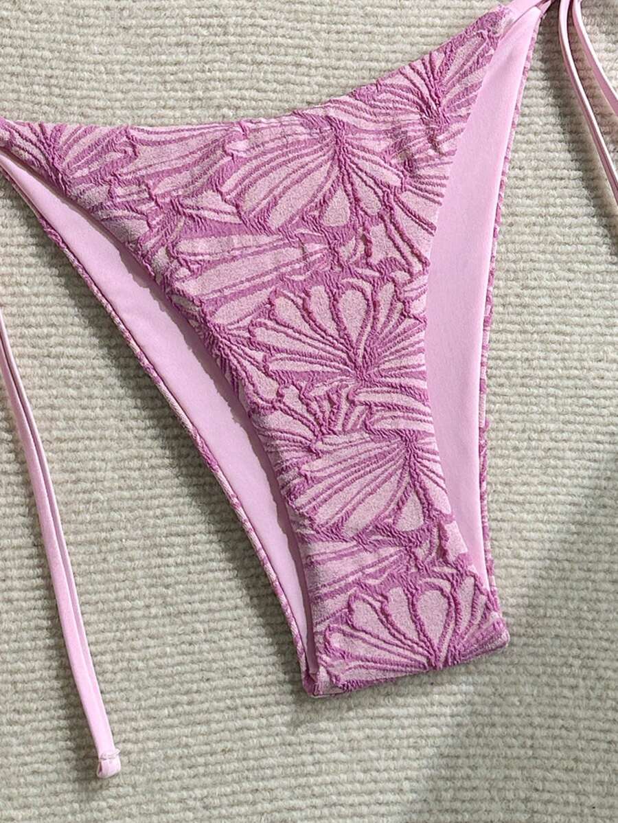 Çiçek Desenli Boyundan Bağlamalı Bikini Ve Bağcıklı Bikini Altı Takımı