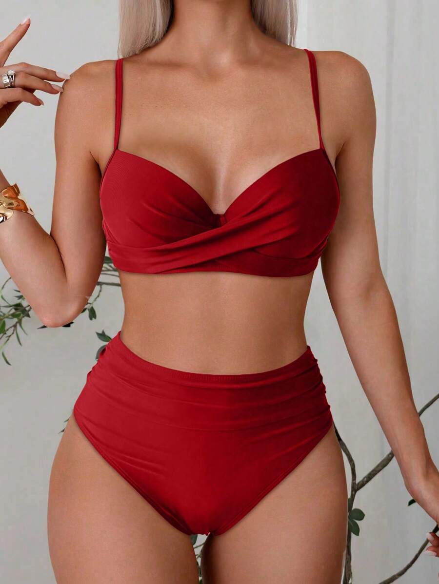 Askılı Yüksek Bel Balenli Bikini Takımı