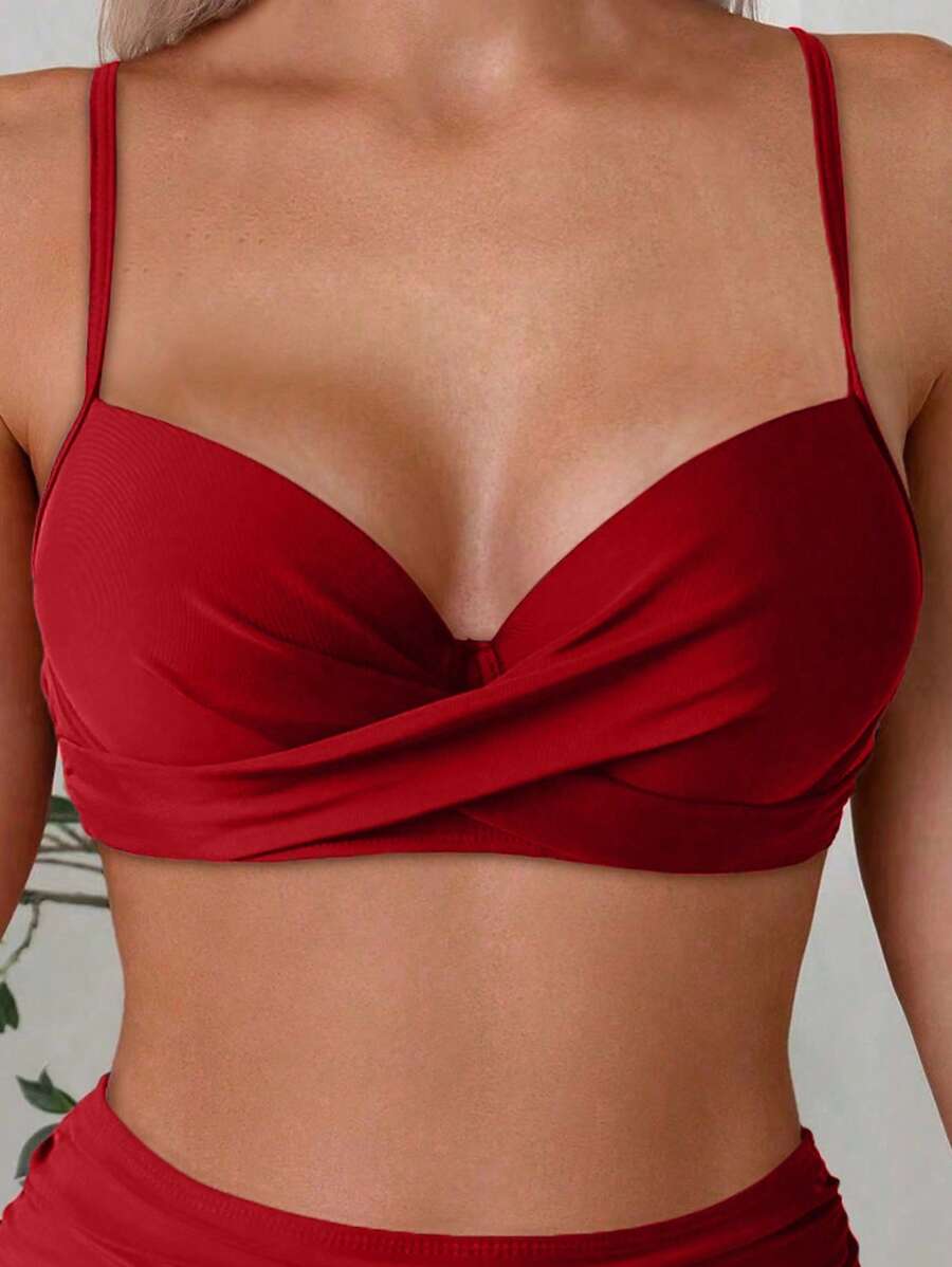 Askılı Yüksek Bel Balenli Bikini Takımı