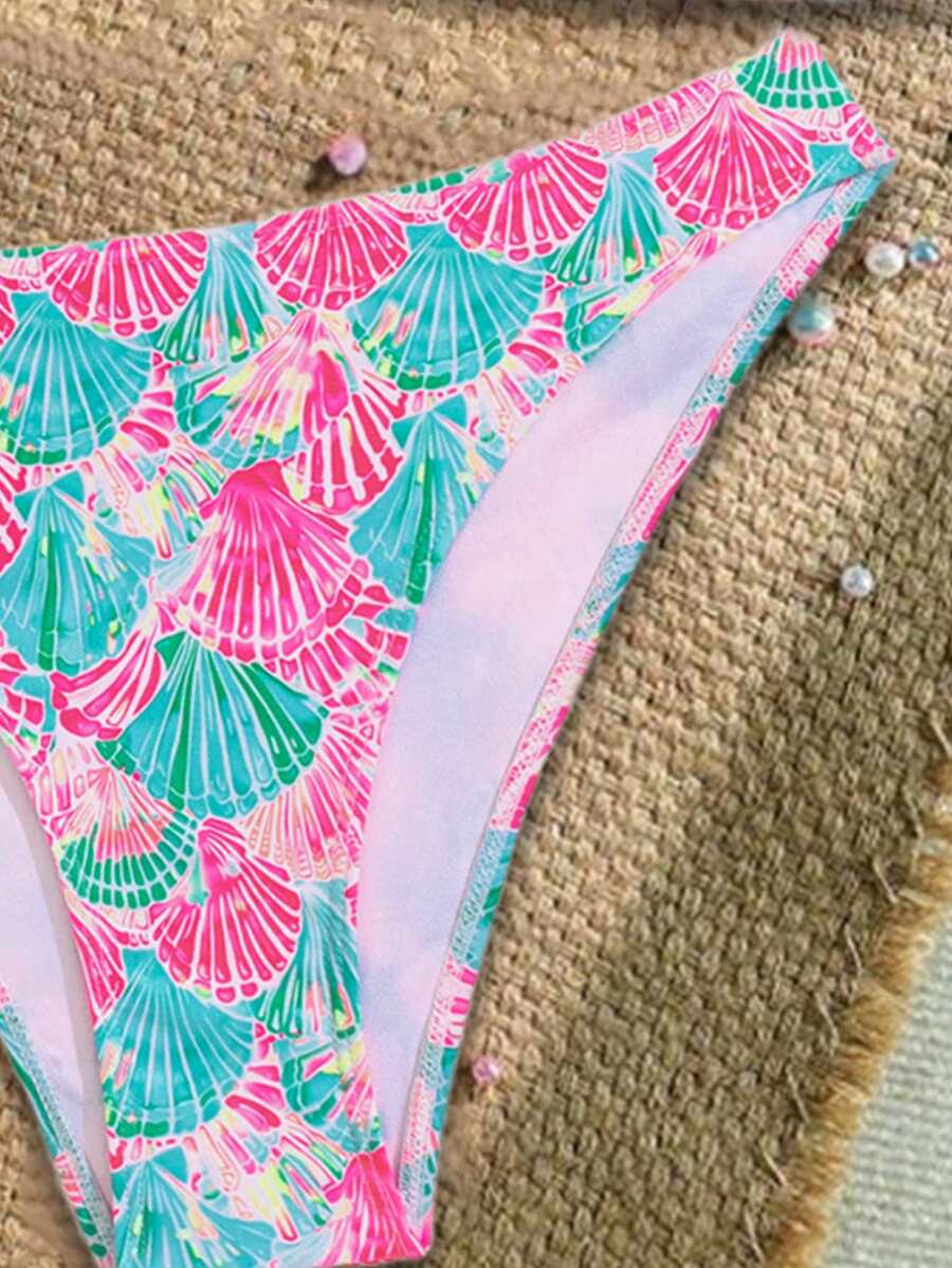 Çiçek Desenli Halter Bağcıklı Bikini Takımı