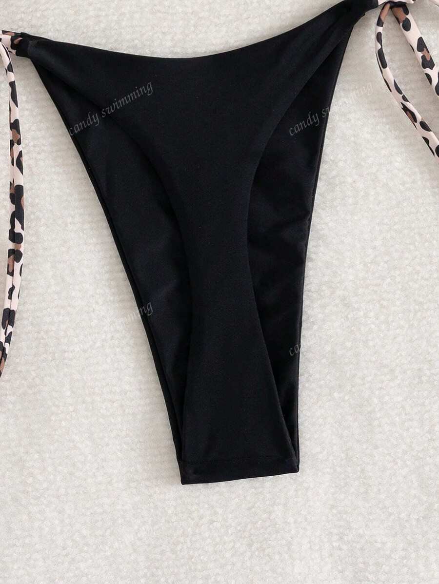 Leopar Desenli Boyundan Bağlamalı Bikini Takımı
