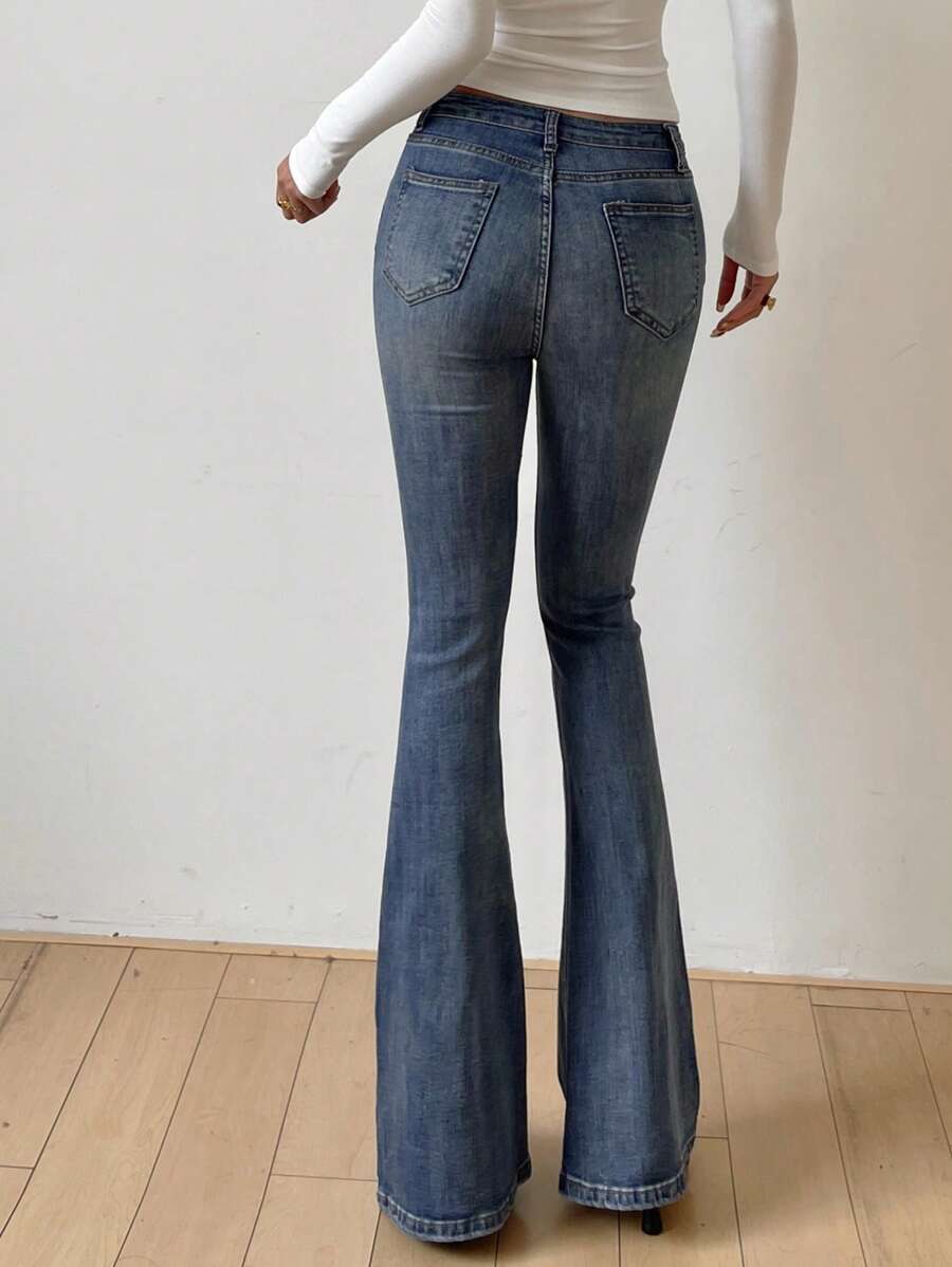 Esnek Slim Fit Yıkamalı Kloş Pantolon
