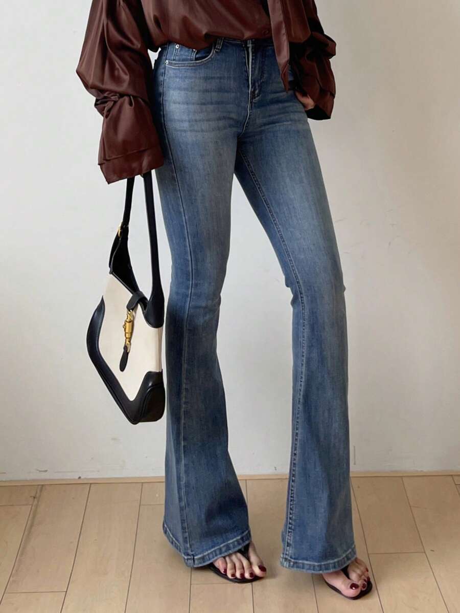 Esnek Slim Fit Yıkamalı Kloş Pantolon