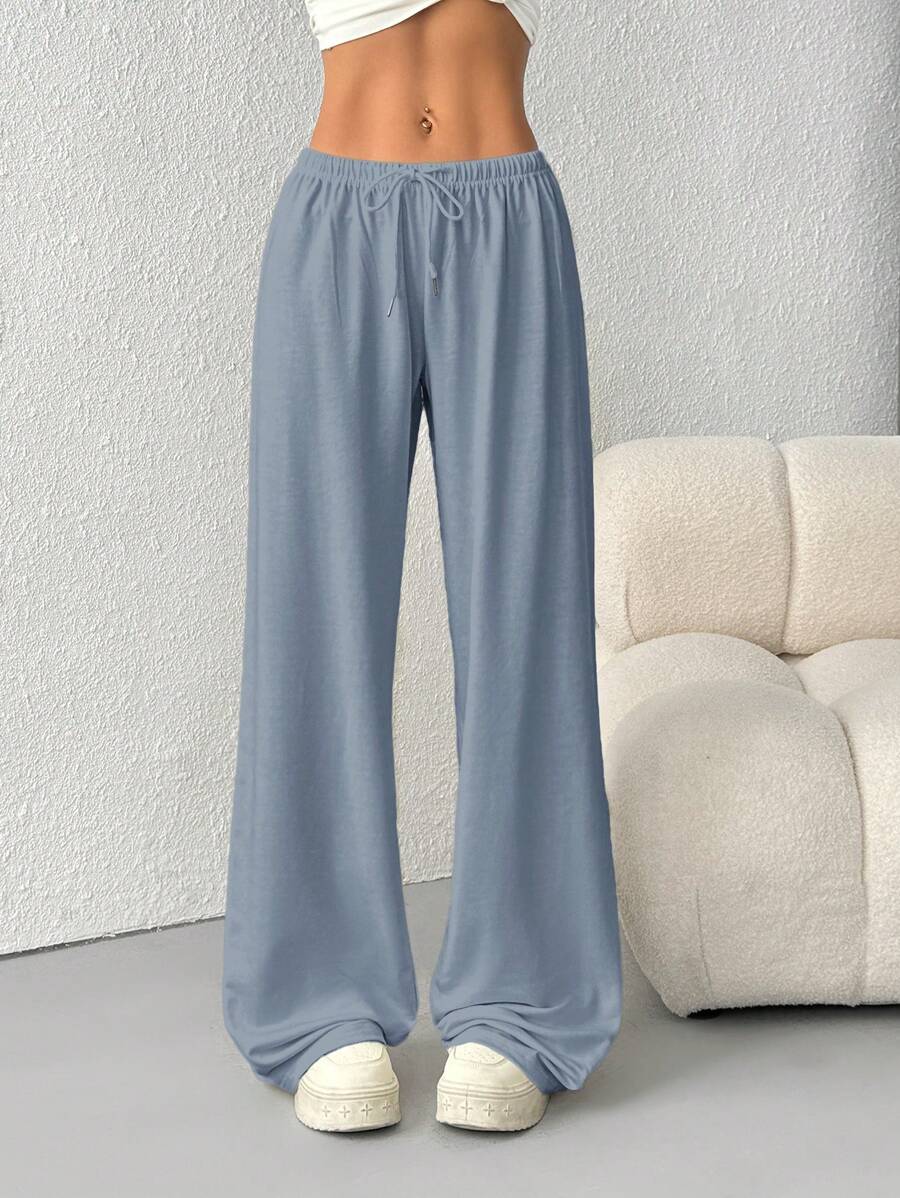 Düz Renk Bağcıklı Bel Düz Paça Jogger Pantolon