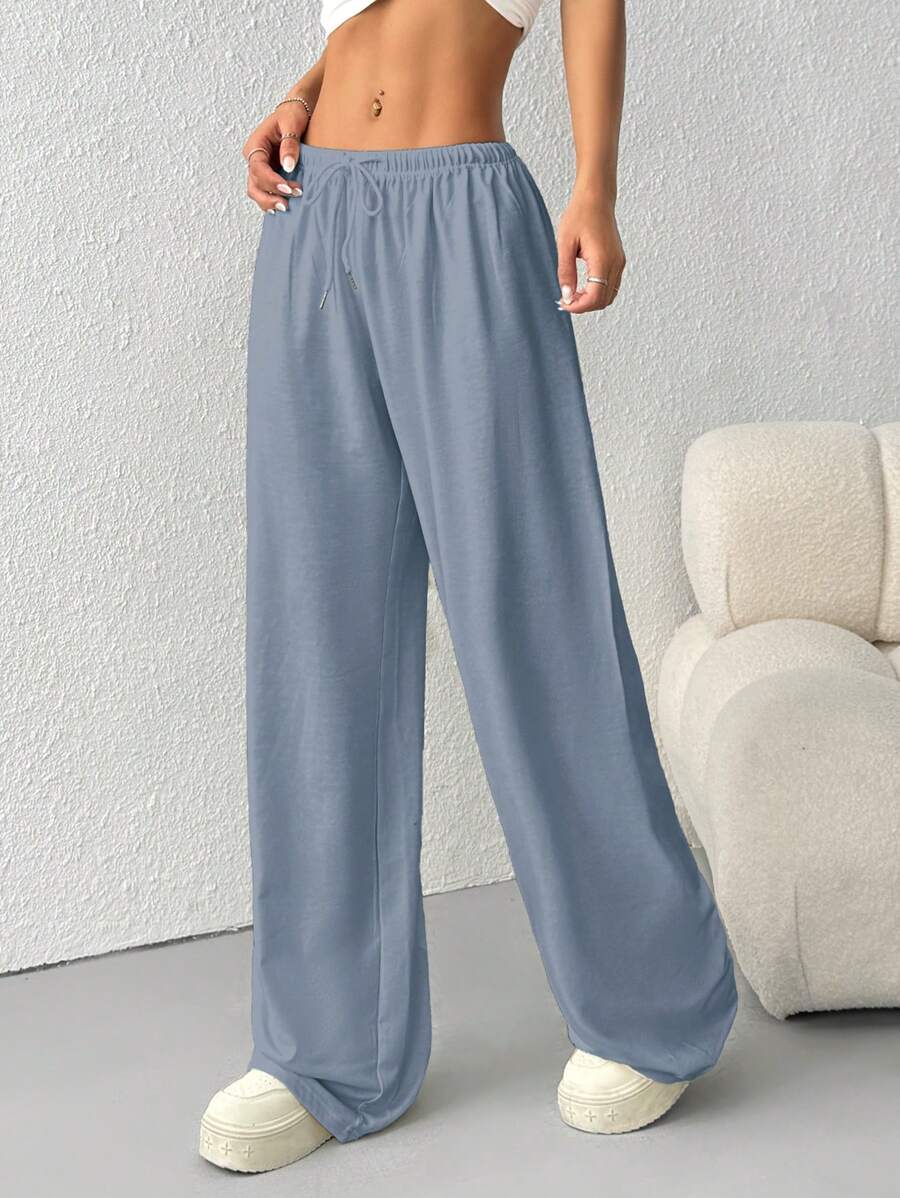 Düz Renk Bağcıklı Bel Düz Paça Jogger Pantolon