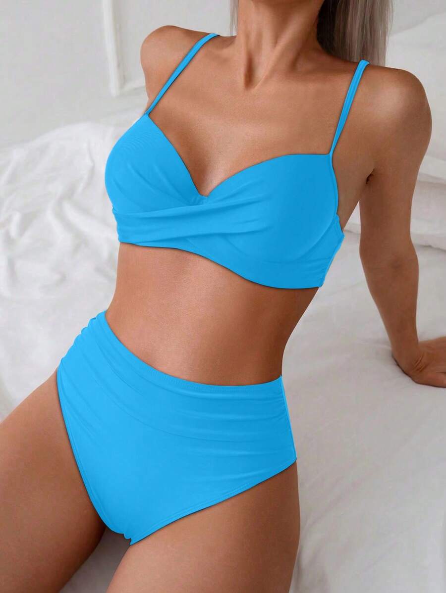 Askılı Yüksek Bel Balenli Bikini Takımı