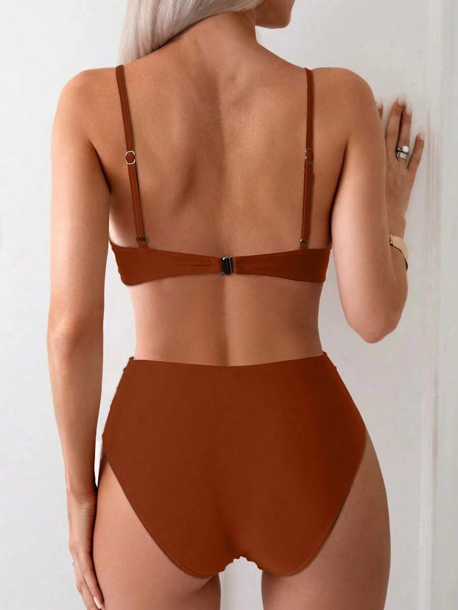 Askılı Yüksek Bel Balenli Bikini Takımı