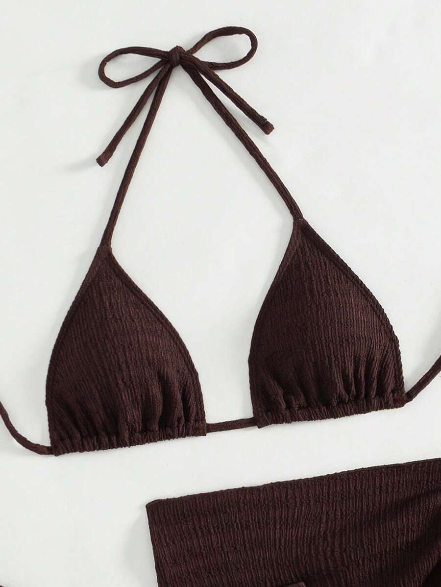 3 Parça Bikini Ve Düğümlü Mini Etek Takımı