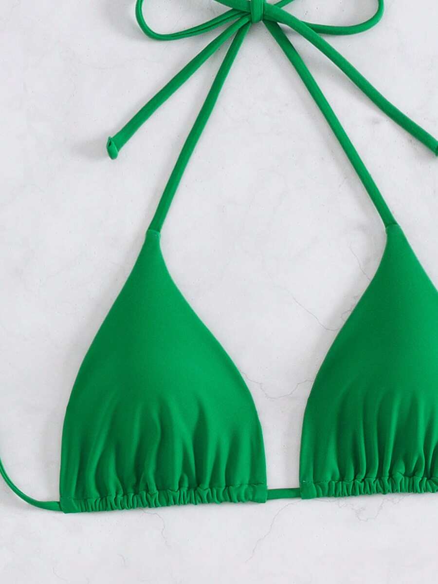 3 Parça Halter Üst + Üçgen Alt + Bağcıklı Şort Bikini Takımı