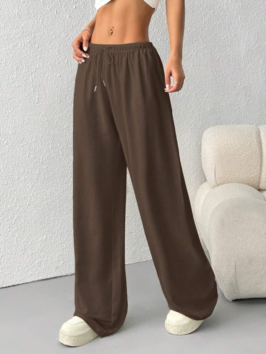 Düz Renk Bağcıklı Bel Düz Paça Jogger Pantolon