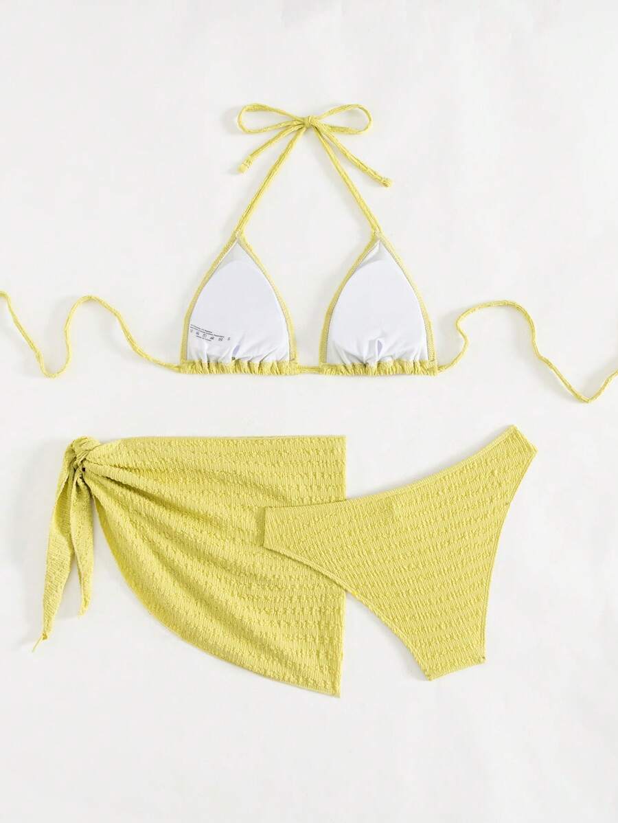 3 Parça Bikini Ve Düğümlü Mini Etek Takımı
