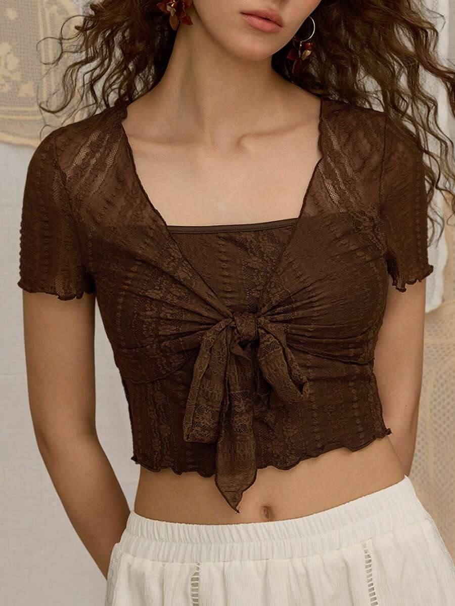 Bağcık Detaylı Romantik Crop
