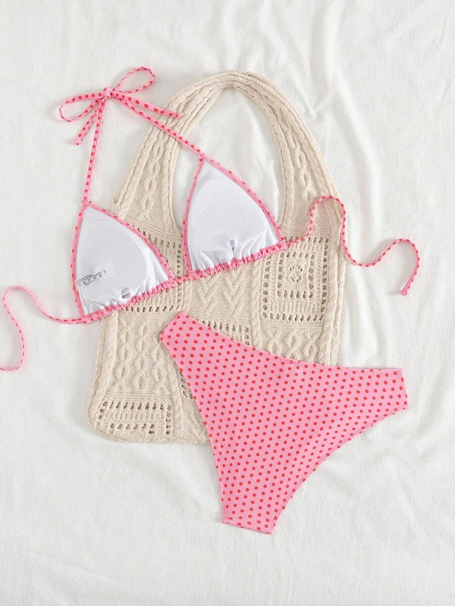 Çiçek Desenli Halter Bağcıklı Bikini Takımı