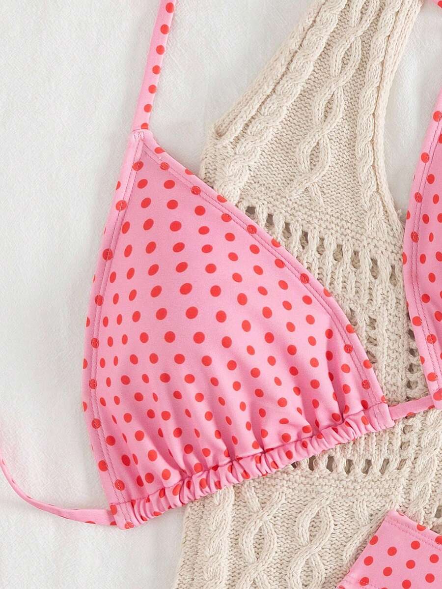 Çiçek Desenli Halter Bağcıklı Bikini Takımı