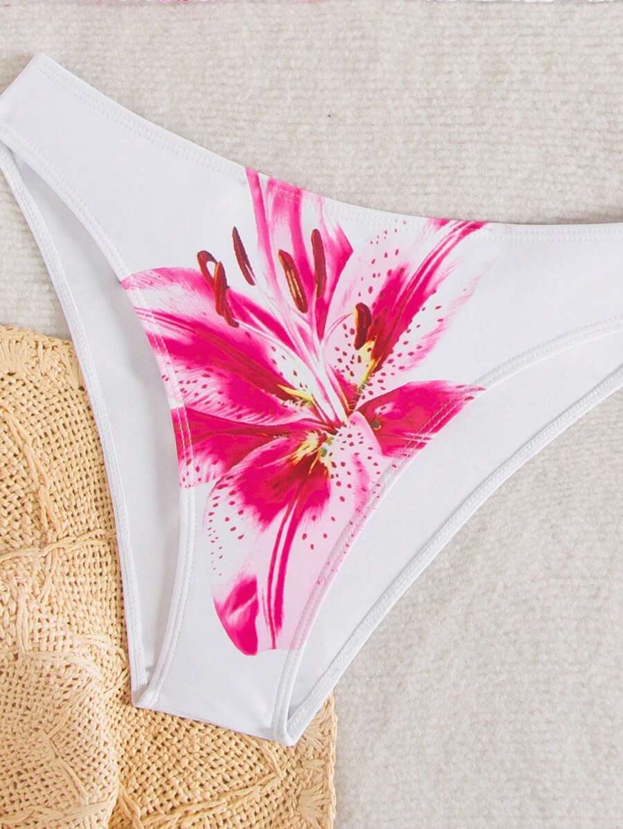 Çiçek Desenli Halter Bağcıklı Bikini Takımı