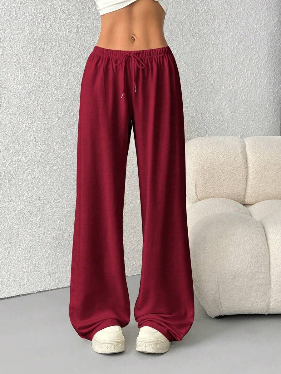 Düz Renk Bağcıklı Bel Düz Paça Jogger Pantolon