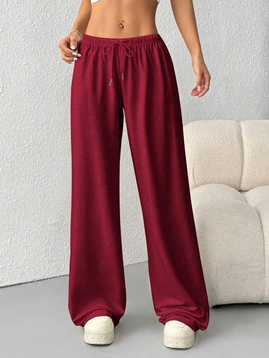 Düz Renk Bağcıklı Bel Düz Paça Jogger Pantolon